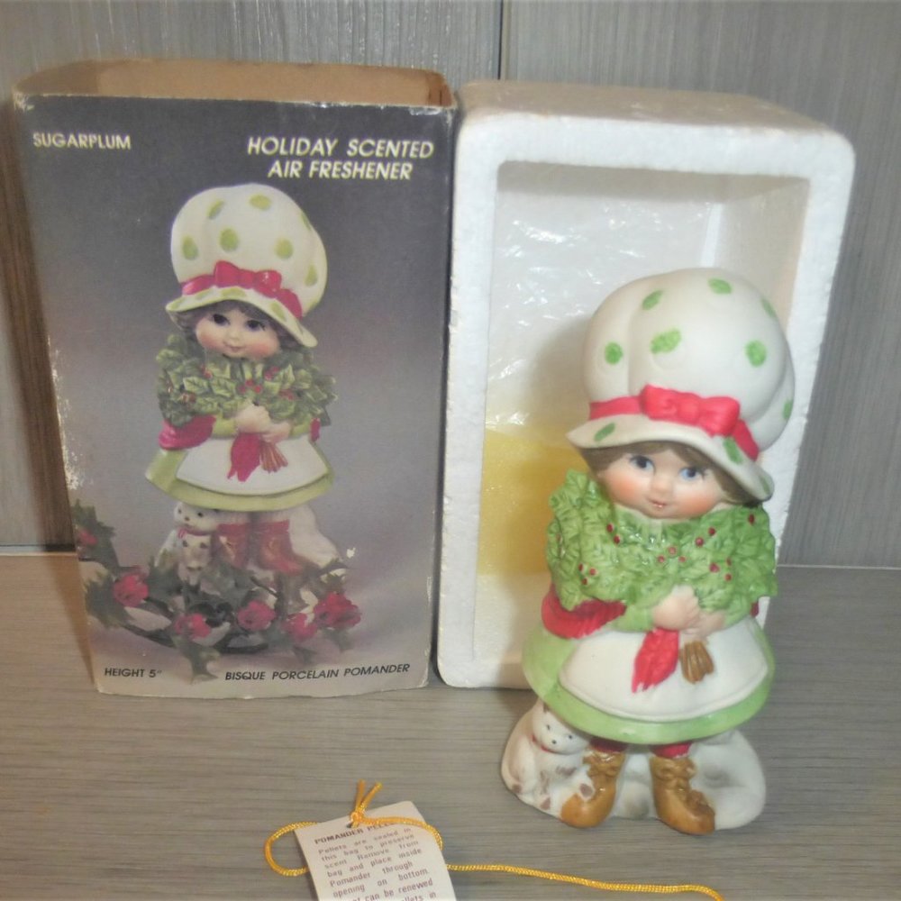 BX55 Sugarplum Holiday SCENTED AIR FRESHENER 5" Bisque Porcelain Doll Handcrafte